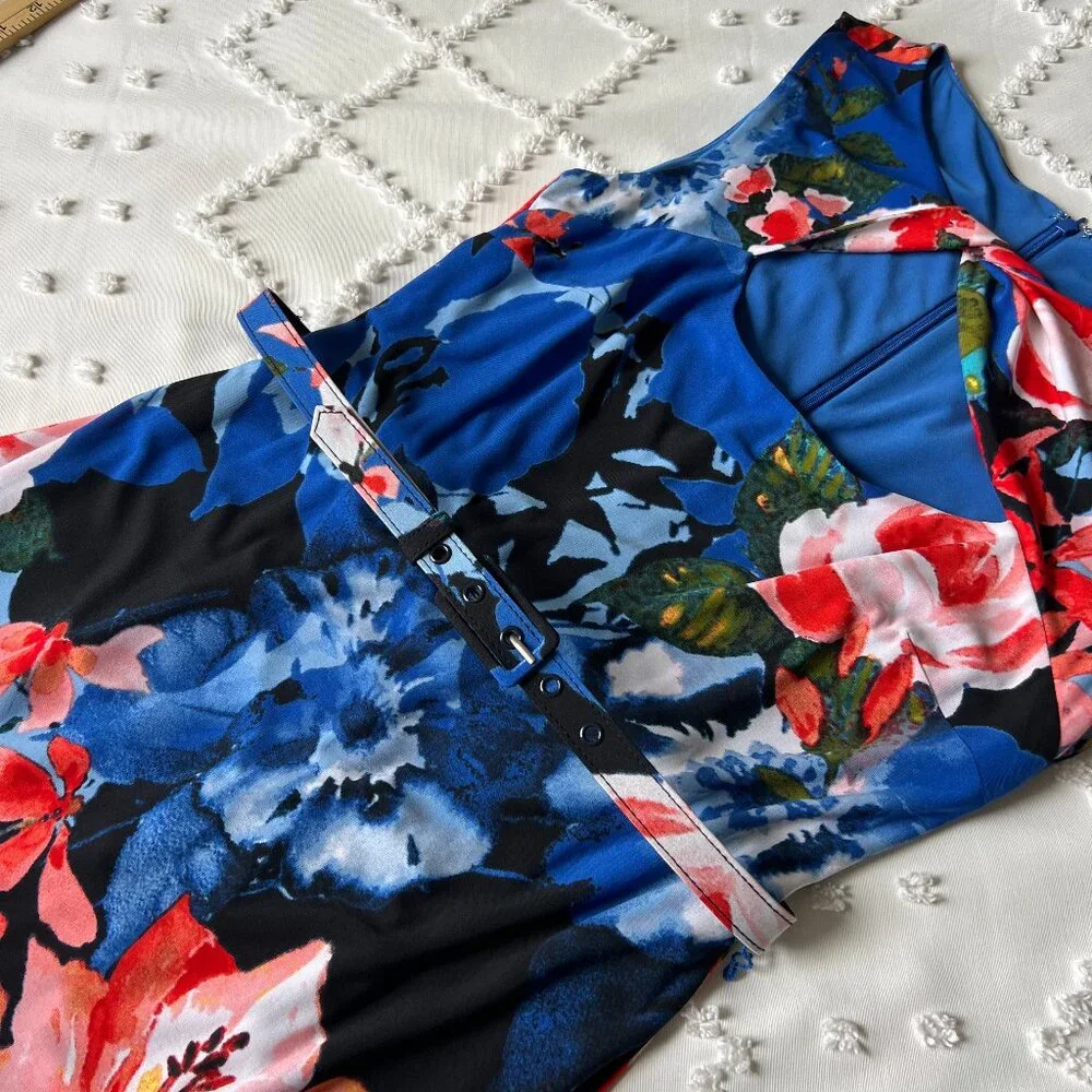 CACHE Midi Floral Print Diamond opening neck line Sheath Stretch Dress SIZE M - Picture 16 of 16